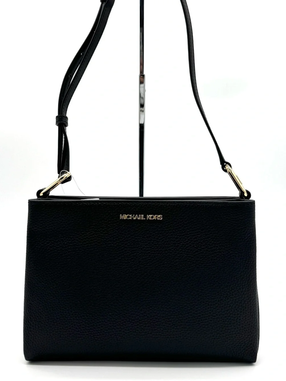 Michael Kors Trisha Medium Pebbled Leather Crossbody Bag Black/Gold